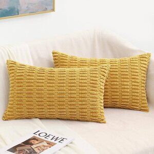 2 Pack Mustard Yellow Lumbar Decorative Throw Pillow Covers 12x20 Inch